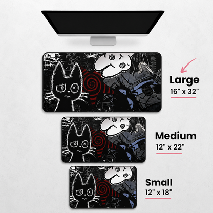 Dark Punk Cat Desk Mat Size Guide – 12x18, 12x22, 16x32 inches